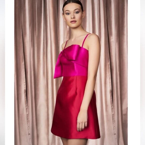 Anthropologie Hutch Bow Tie Mini Dress 6 Pink Red Cocktail Party Prom Boho - Picture 12 of 13